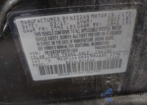 2017 Nissan Sentra S z USA, uszkodzony, nr VIN 3N1AB7AP3HY301949